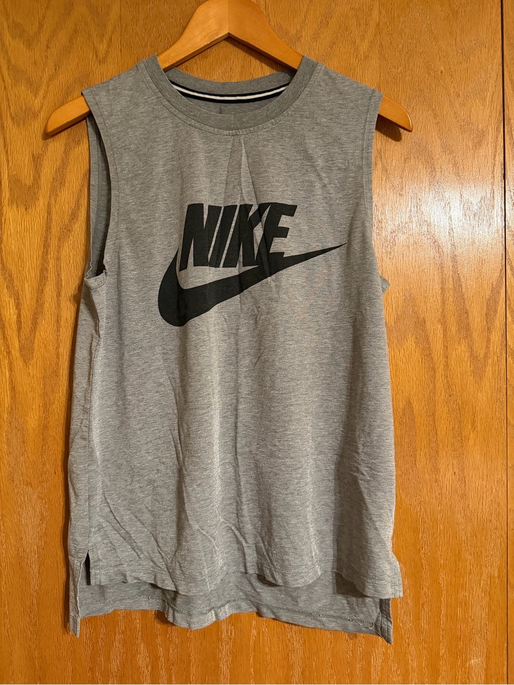 Nike Gray Muscle Tank with Black Swoosh Logo
